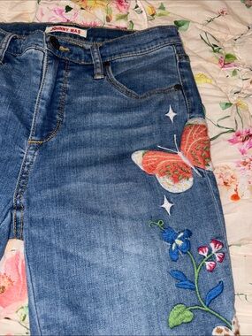 Johnny Was Blue Embroidered Skinny-Leg Jeans